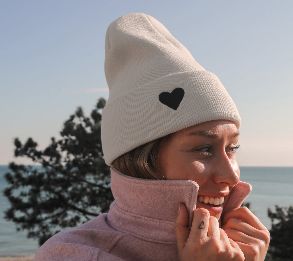 Heart Cuffed Beanie-White