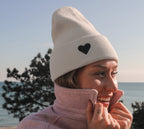 Heart Cuffed Beanie-White
