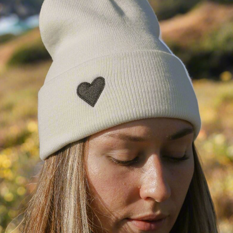 Heart Cuffed Beanie-White