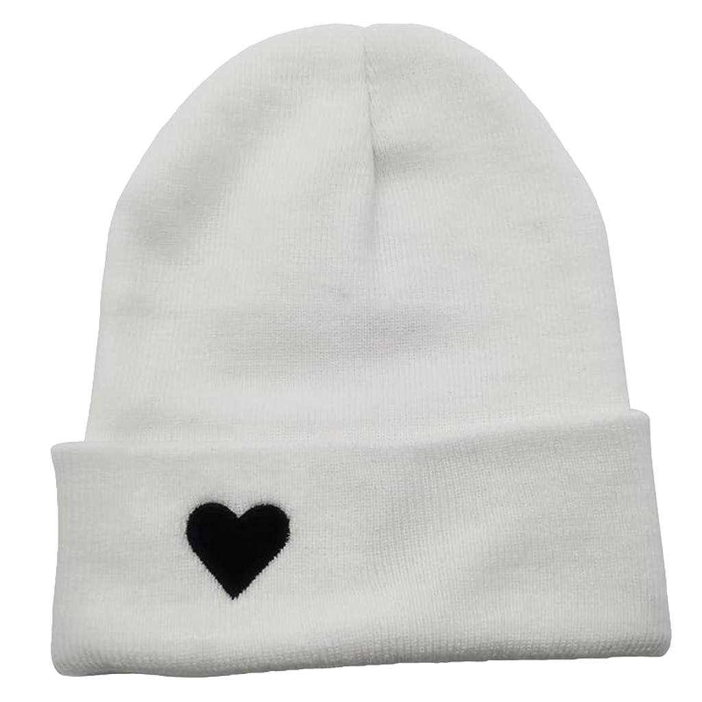 Heart Cuffed Beanie-White