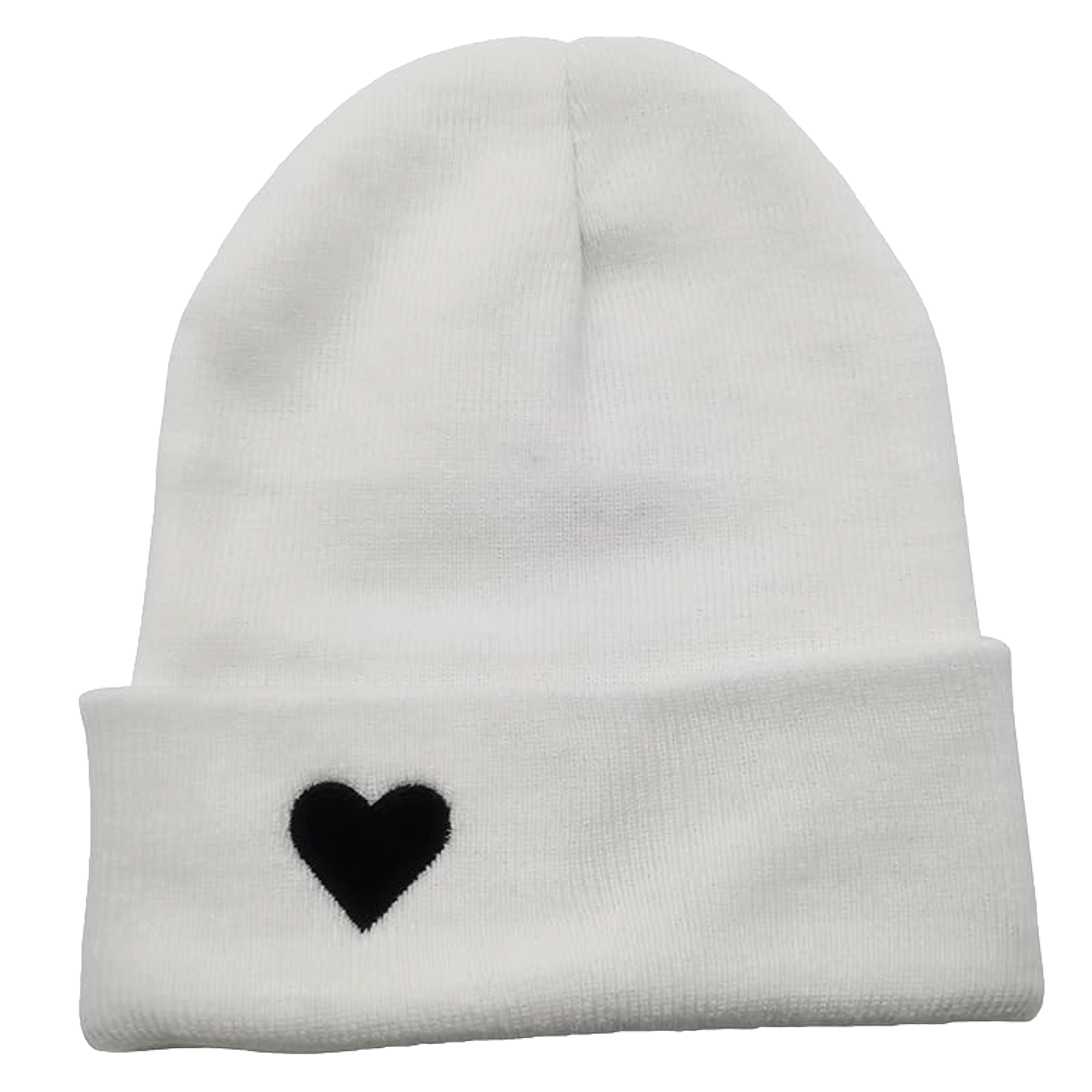 Heart Cuffed Beanie-White