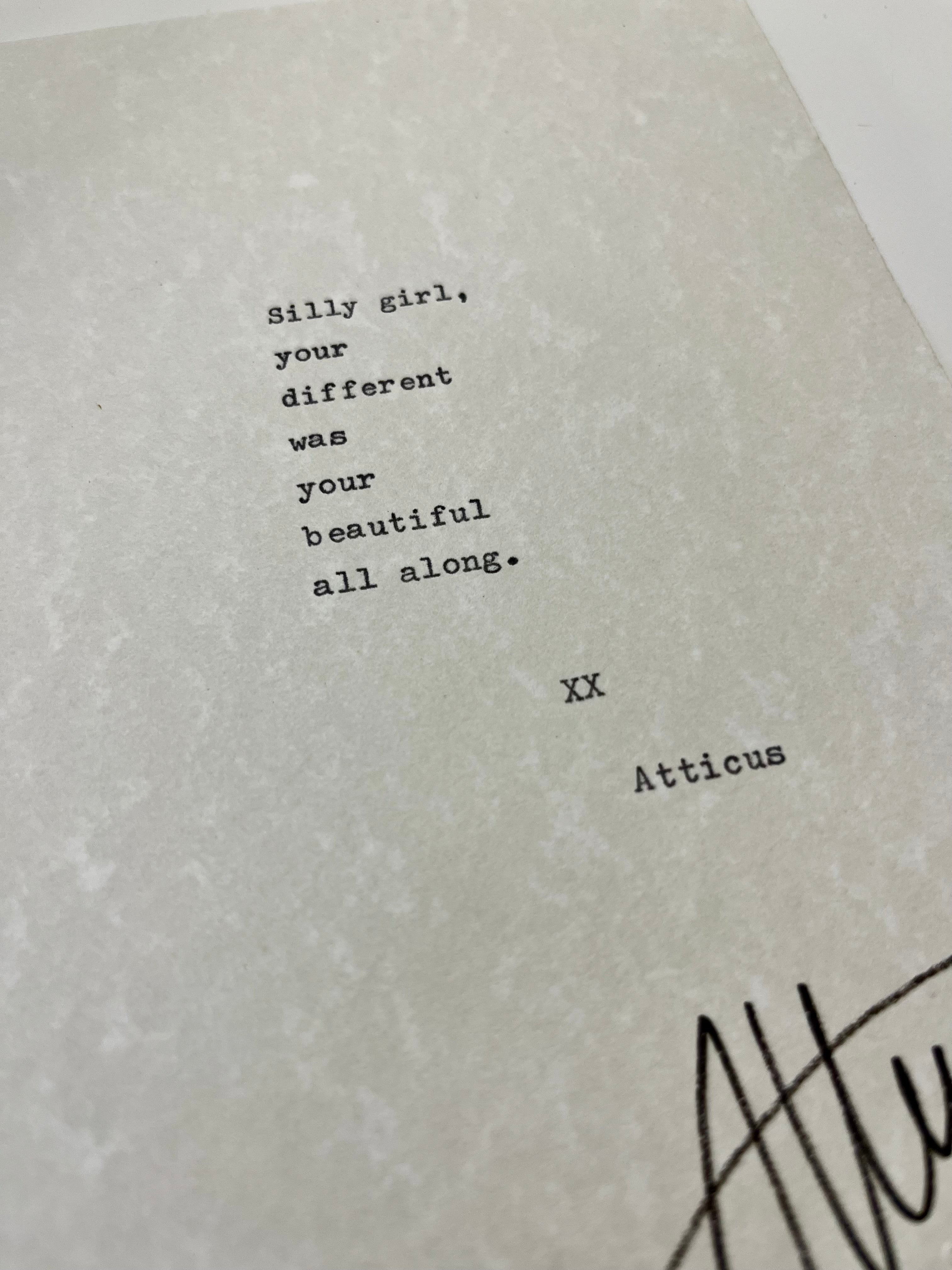"Your Beautiful" Signed Typewriter Poem