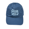 Navy blue baseball hat with 'Stay Wild' embroidered on the front