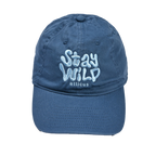 Navy blue baseball hat with 'Stay Wild' embroidered on the front