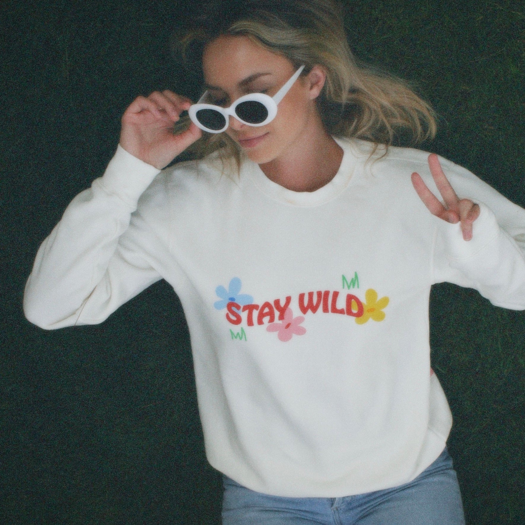 Groovy Broken Flowers Cream Crewneck
